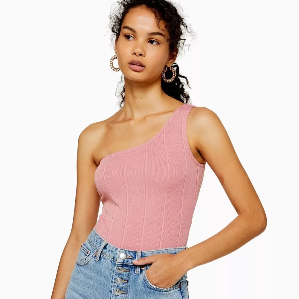 Topshop One Shoulder Pink Textured Bodysuit Size 4